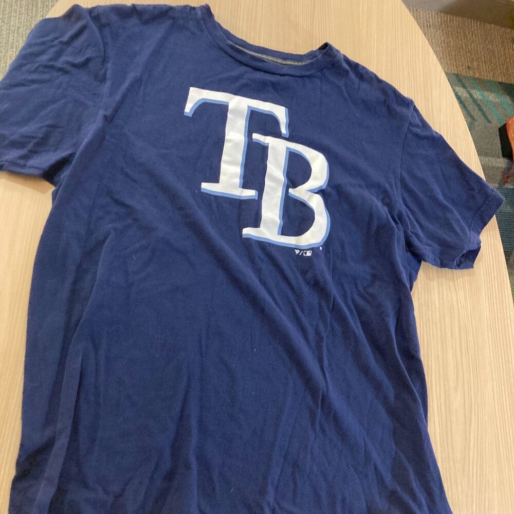 Tampa Bay Rays Shirt Mens Large Dark Blue Short Sleeve Cotton Blend Fanatics